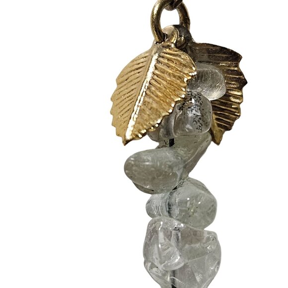 Elegant Handcrafted Quartz Chip Gold Tone Leaf Dangle Earrings Boho Jewelry - Picture 2 of 4